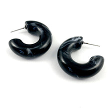 Load image into Gallery viewer, Black Marbled Chunky Polly Hoop Earrings
