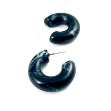 Load image into Gallery viewer, Black Marbled Chunky Polly Hoop Earrings