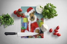 Load image into Gallery viewer, Airedale Santa Christmas Glass Cutting Boards – Durable, Decorative Kitchen Art Large PPP3004LCB