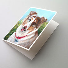Load image into Gallery viewer, Australian Shepherd Scarlet Greeting Cards -  Blank Note Cards – 8-Pack of Artist-Designed Cards with Envelopes
