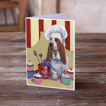 Load image into Gallery viewer, Basset Hound Cupcake Hound Greeting Cards -  Blank Note Cards – 8-Pack of Artist-Designed Cards with Envelopes