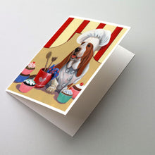 Load image into Gallery viewer, Basset Hound Cupcake Hound Greeting Cards -  Blank Note Cards – 8-Pack of Artist-Designed Cards with Envelopes