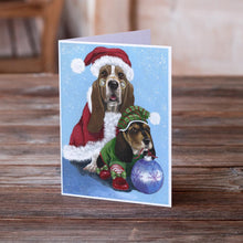 Load image into Gallery viewer, Basset Hound Santa Christmas Greeting Cards -  Blank Note Cards – 8-Pack of Artist-Designed Cards with Envelopes