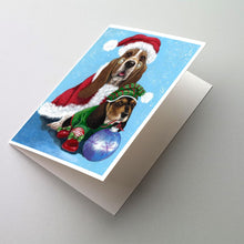 Load image into Gallery viewer, Basset Hound Santa Christmas Greeting Cards -  Blank Note Cards – 8-Pack of Artist-Designed Cards with Envelopes
