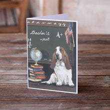 Load image into Gallery viewer, Basset Hound Teacher's Pet Greeting Cards -  Blank Note Cards – 8-Pack of Artist-Designed Cards with Envelopes