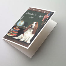 Load image into Gallery viewer, Basset Hound Teacher's Pet Greeting Cards -  Blank Note Cards – 8-Pack of Artist-Designed Cards with Envelopes
