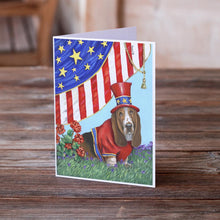 Load image into Gallery viewer, Basset Hound USA Greeting Cards -  Blank Note Cards – 8-Pack of Artist-Designed Cards with Envelopes