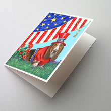 Load image into Gallery viewer, Basset Hound USA Greeting Cards -  Blank Note Cards – 8-Pack of Artist-Designed Cards with Envelopes