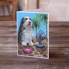 Load image into Gallery viewer, Bearded Collie Cool Summer Greeting Cards -  Blank Note Cards – 8-Pack of Artist-Designed Cards with Envelopes