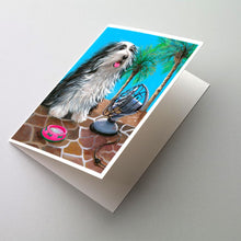 Load image into Gallery viewer, Bearded Collie Cool Summer Greeting Cards -  Blank Note Cards – 8-Pack of Artist-Designed Cards with Envelopes