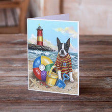 Load image into Gallery viewer, Boston Terrier Beach Baby Greeting Cards -  Blank Note Cards – 8-Pack of Artist-Designed Cards with Envelopes