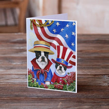 Load image into Gallery viewer, Boston Terrier USA Greeting Cards -  Blank Note Cards – 8-Pack of Artist-Designed Cards with Envelopes