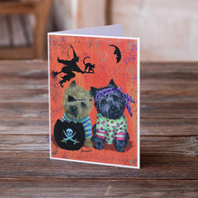 Load image into Gallery viewer, Cairn Terrier Pirates Halloween Greeting Cards -  Blank Note Cards – 8-Pack of Artist-Designed Cards with Envelopes