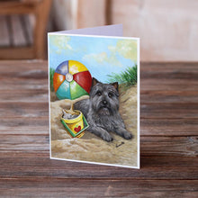 Load image into Gallery viewer, Cairn Terrier At the Beach Greeting Cards -  Blank Note Cards – 8-Pack of Artist-Designed Cards with Envelopes