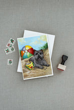 Load image into Gallery viewer, Cairn Terrier At the Beach Greeting Cards -  Blank Note Cards – 8-Pack of Artist-Designed Cards with Envelopes