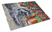 Load image into Gallery viewer, Cairn Terrier Geraniums Glass Cutting Boards – Durable, Decorative Kitchen Art Large PPP3052LCB