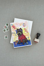Load image into Gallery viewer, Cairn Terrier Hippie Dippie Greeting Cards -  Blank Note Cards – 8-Pack of Artist-Designed Cards with Envelopes