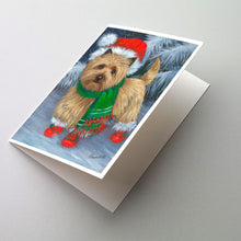Load image into Gallery viewer, Cairn Terrier Christmas Red Boots Greeting Cards -  Blank Note Cards – 8-Pack of Artist-Designed Cards with Envelopes