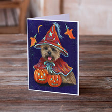 Load image into Gallery viewer, Cairn Terrier Halloween Witch Greeting Cards -  Blank Note Cards – 8-Pack of Artist-Designed Cards with Envelopes