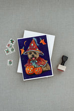Load image into Gallery viewer, Cairn Terrier Halloween Witch Greeting Cards -  Blank Note Cards – 8-Pack of Artist-Designed Cards with Envelopes