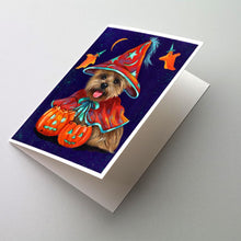 Load image into Gallery viewer, Cairn Terrier Halloween Witch Greeting Cards -  Blank Note Cards – 8-Pack of Artist-Designed Cards with Envelopes