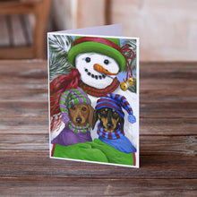 Load image into Gallery viewer, Dachshund Christmas Frosty and Company Greeting Cards -  Blank Note Cards – 8-Pack of Artist-Designed Cards with Envelopes