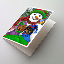 Load image into Gallery viewer, Dachshund Christmas Frosty and Company Greeting Cards -  Blank Note Cards – 8-Pack of Artist-Designed Cards with Envelopes