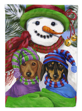 Load image into Gallery viewer, Dachshund Christmas Frosty and Company Garden Flag – Decorative Outdoor Yard Flag PPP3081GF