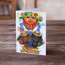 Load image into Gallery viewer, Dachshund Fall Scarecrow Greeting Cards -  Blank Note Cards – 8-Pack of Artist-Designed Cards with Envelopes