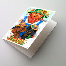 Load image into Gallery viewer, Dachshund Fall Scarecrow Greeting Cards -  Blank Note Cards – 8-Pack of Artist-Designed Cards with Envelopes