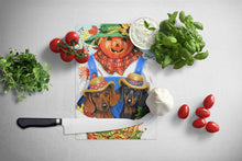 Load image into Gallery viewer, Dachshund Fall Scarecrow Glass Cutting Boards – Durable, Decorative Kitchen Art Large PPP3086LCB