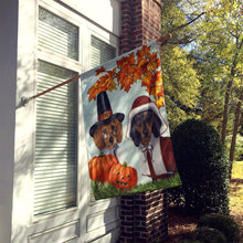 Load image into Gallery viewer, Dachshund Thanksgiving Pilgrims Flag Canvas House Size PPP3087CHF