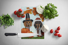Load image into Gallery viewer, Dachshund Thanksgiving Pilgrims Glass Cutting Boards – Durable, Decorative Kitchen Art Large PPP3087LCB