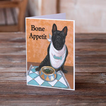 Load image into Gallery viewer, French Bulldog Bone Appetit Greeting Cards -  Blank Note Cards – 8-Pack of Artist-Designed Cards with Envelopes