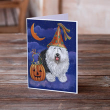 Load image into Gallery viewer, Old English Sheepdog Halloween Greeting Cards -  Blank Note Cards – 8-Pack of Artist-Designed Cards with Envelopes