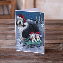 Load image into Gallery viewer, Old English Sheepdog Christmas Snow Greeting Cards -  Blank Note Cards – 8-Pack of Artist-Designed Cards with Envelopes