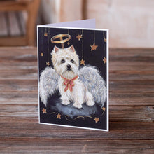 Load image into Gallery viewer, Westie Christmas Angel Greeting Cards -  Blank Note Cards – 8-Pack of Artist-Designed Cards with Envelopes