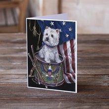 Load image into Gallery viewer, Westie Little Drummer Boy USA Greeting Cards -  Blank Note Cards – 8-Pack of Artist-Designed Cards with Envelopes