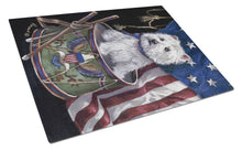 Load image into Gallery viewer, Westie Little Drummer Boy USA Glass Cutting Boards – Durable, Decorative Kitchen Art Large PPP3129LCB