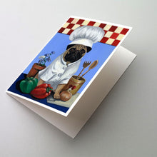 Load image into Gallery viewer, Pug Veggie Chef Greeting Cards -  Blank Note Cards – 8-Pack of Artist-Designed Cards with Envelopes