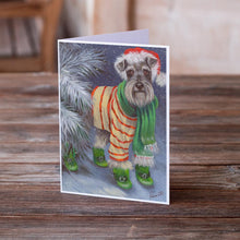 Load image into Gallery viewer, Schnauzer Christmas Green Boots Greeting Cards -  Blank Note Cards – 8-Pack of Artist-Designed Cards with Envelopes