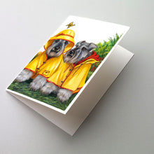 Load image into Gallery viewer, Schnauzer Rain Gear Greeting Cards -  Blank Note Cards – 8-Pack of Artist-Designed Cards with Envelopes
