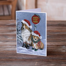 Load image into Gallery viewer, Sheltie Christmas Santa Stop Greeting Cards -  Blank Note Cards – 8-Pack of Artist-Designed Cards with Envelopes