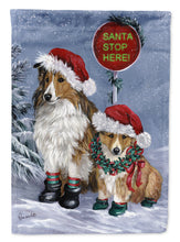 Load image into Gallery viewer, Sheltie Christmas Santa Stop Garden Flag – Decorative Outdoor Yard Flag PPP3188GF