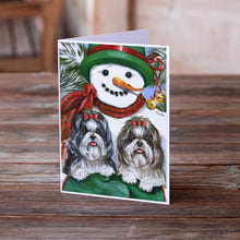 Load image into Gallery viewer, Shih Tzu Christmas Snowman Greeting Cards -  Blank Note Cards – 8-Pack of Artist-Designed Cards with Envelopes