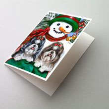 Load image into Gallery viewer, Shih Tzu Christmas Snowman Greeting Cards -  Blank Note Cards – 8-Pack of Artist-Designed Cards with Envelopes