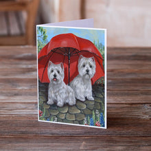 Load image into Gallery viewer, Westie April Showers Greeting Cards -  Blank Note Cards – 8-Pack of Artist-Designed Cards with Envelopes