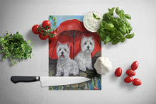 Load image into Gallery viewer, Westie April Showers Glass Cutting Boards – Durable, Decorative Kitchen Art Large PPP3198LCB