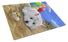 Load image into Gallery viewer, Westie Beach Baby Glass Cutting Boards – Durable, Decorative Kitchen Art Large PPP3202LCB
