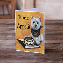 Load image into Gallery viewer, Westie Bone Appetit Greeting Cards -  Blank Note Cards – 8-Pack of Artist-Designed Cards with Envelopes